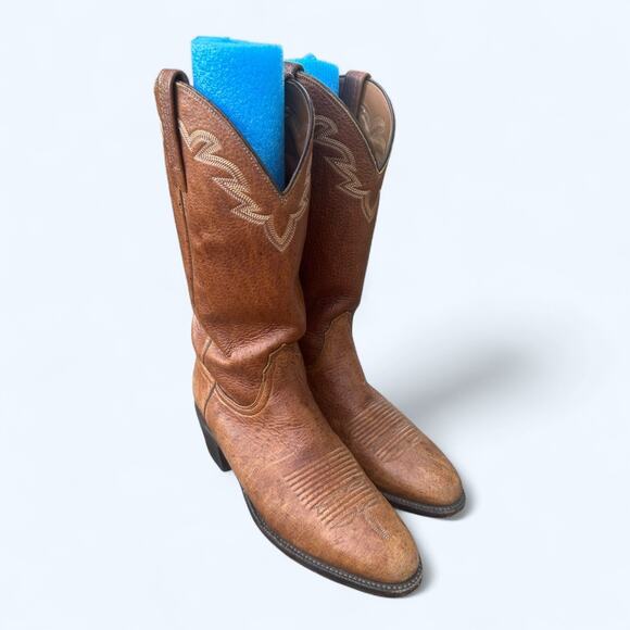 VTG Lucchese T3007 Rio Bravo Collar Stitch Leather Western Boots Brown Mens 8.5 - Picture 2 of 12